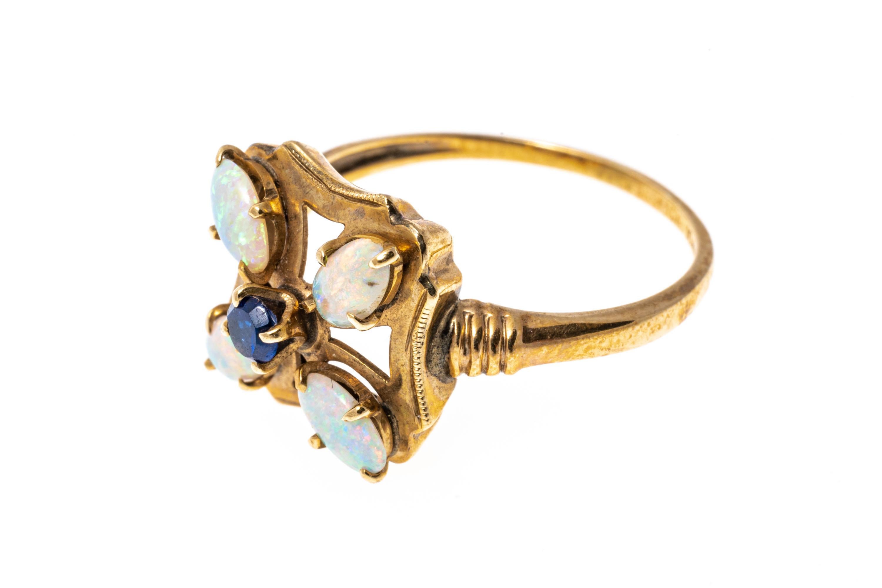 10k Yellow Gold White Opal and Sapphire Flower Form Ring In Good Condition For Sale In Southport, CT