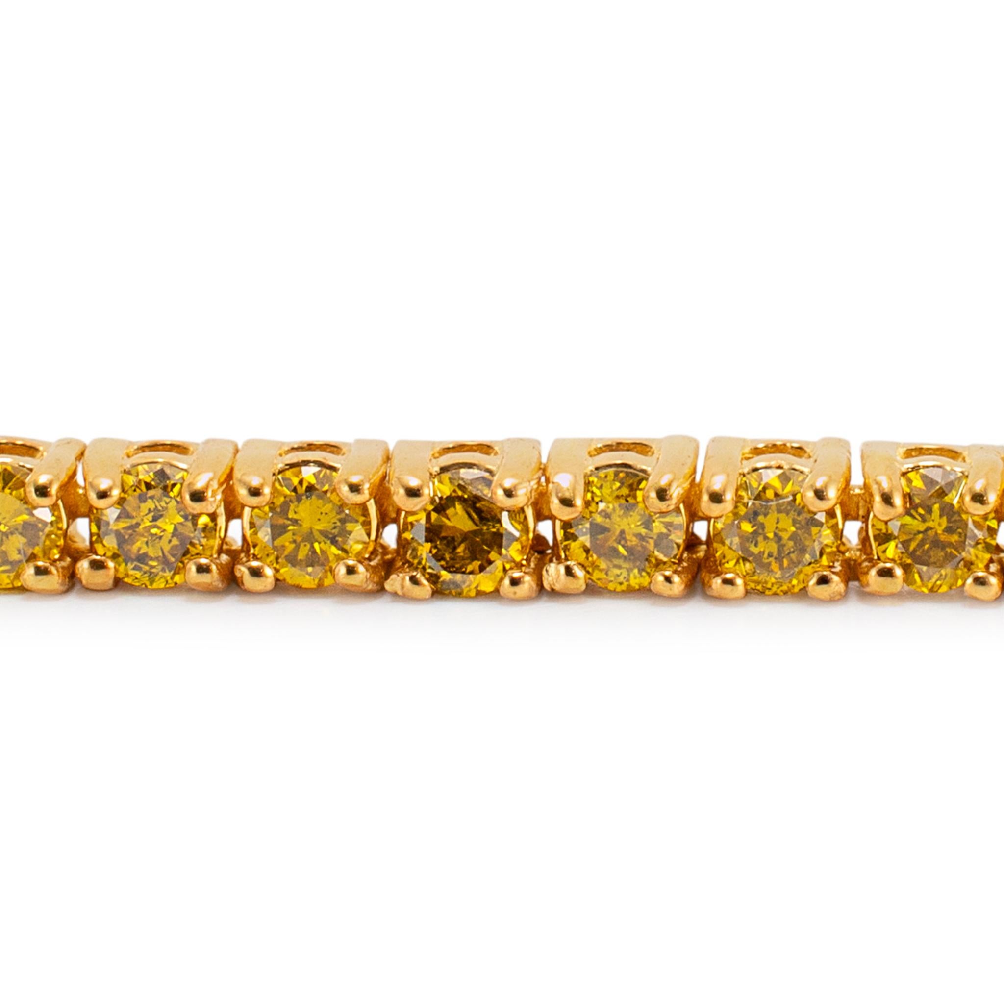 Round Cut 10K Yellow Gold Yellow Diamond Tennis Chain Necklace For Sale
