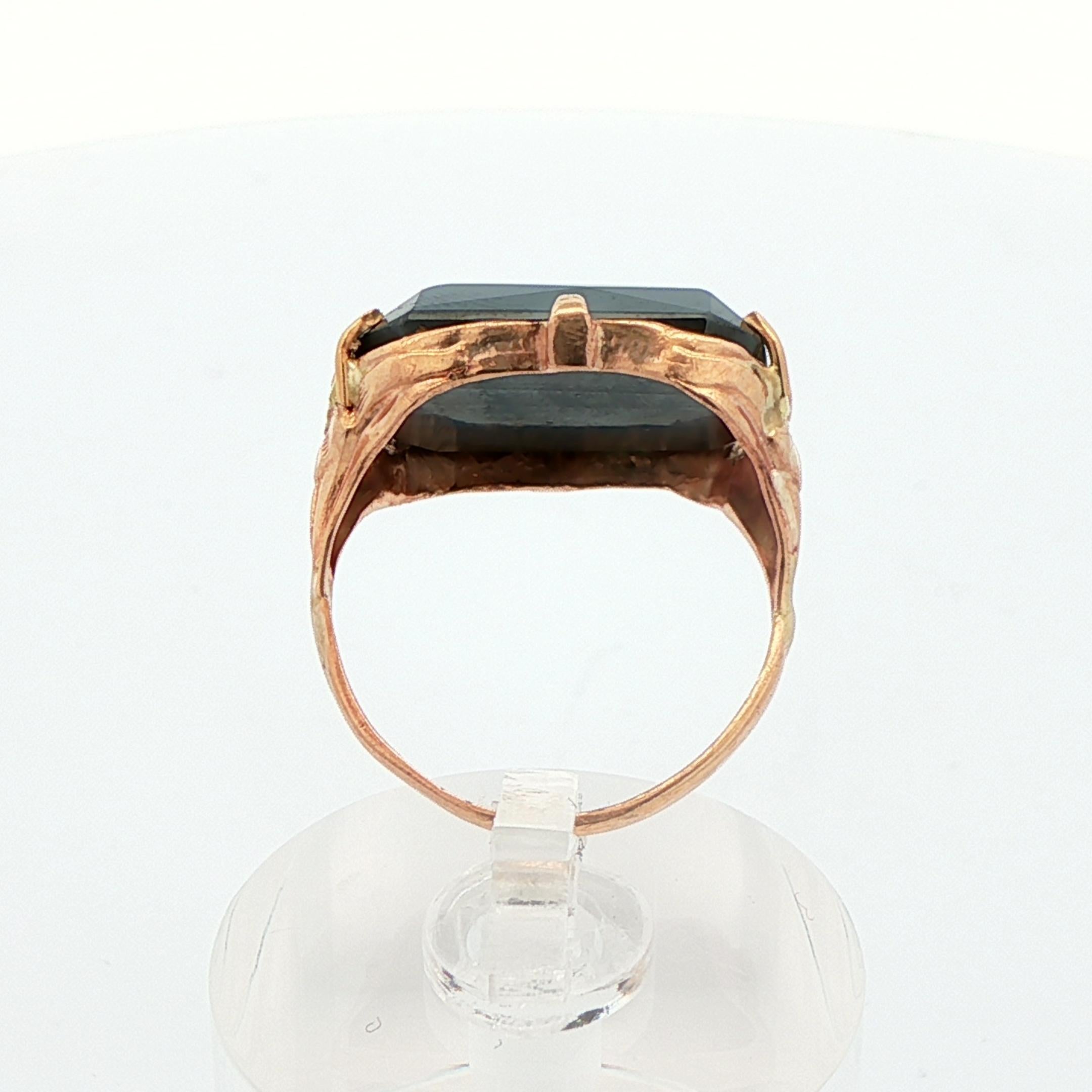 Anillo de oro amarillo + verde de 10 quilates con hematites naturales años 20 Art Déco en venta 2