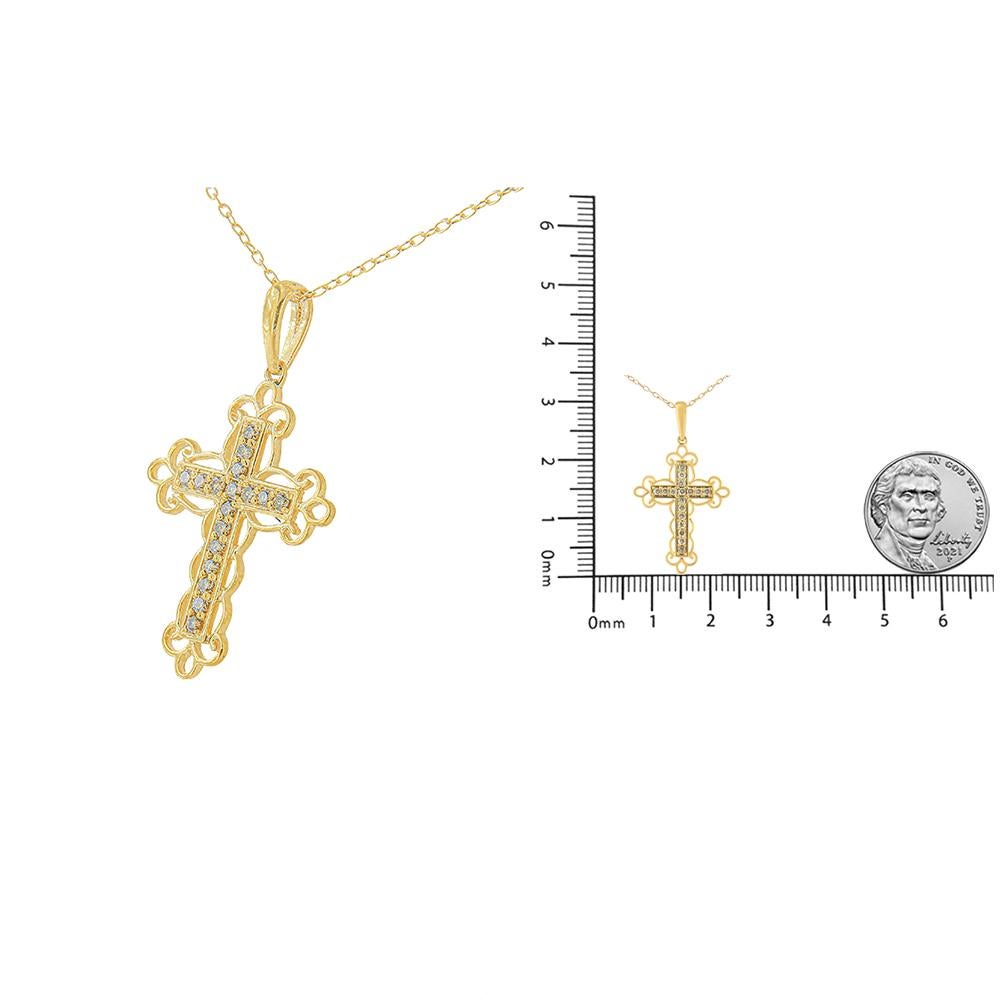 10K Yellow Over Sterling Silver 1/4 Ct Champagne Diamond Cross Pendant Necklace In New Condition For Sale In New York, NY