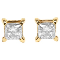 10K Yellow Plated .925 Sterling Silver 1/4 Cttw Princess Diamond Stud Earrings