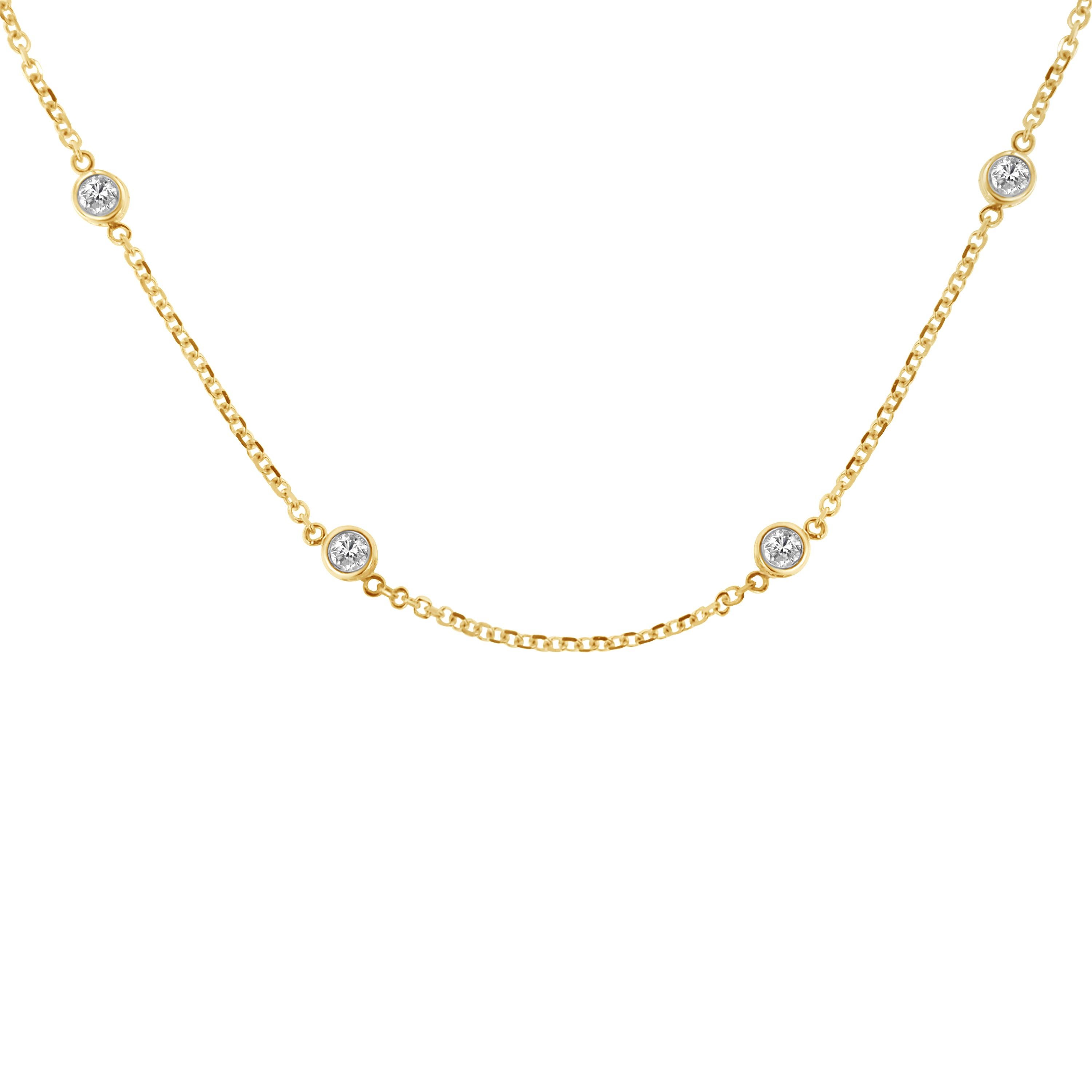Contemporary 10K Yellow Plated .925 Sterling Silver 1.0 Carat Diamond Station Necklace For Sale