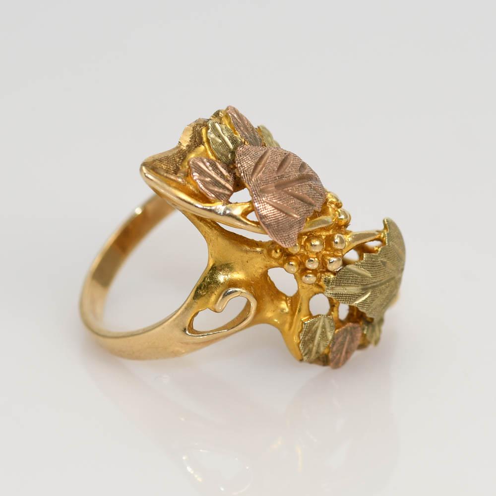 Women's or Men's 10k Yellow & Rose Gold Leaf Design Ring 6.6gr For Sale