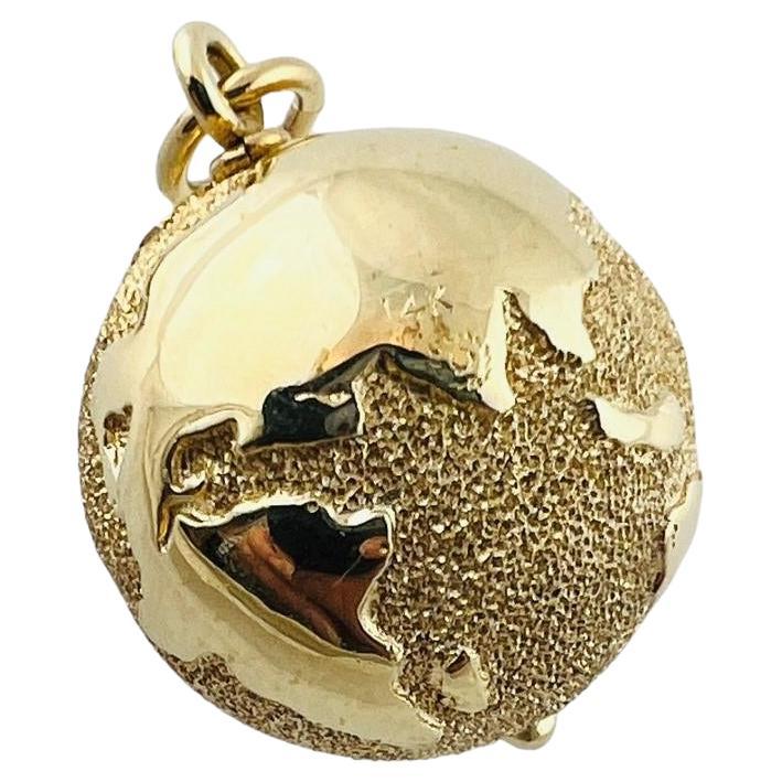 10K Yellow Solid Gold Large Textured Globe Pendant 15565 For Sale at