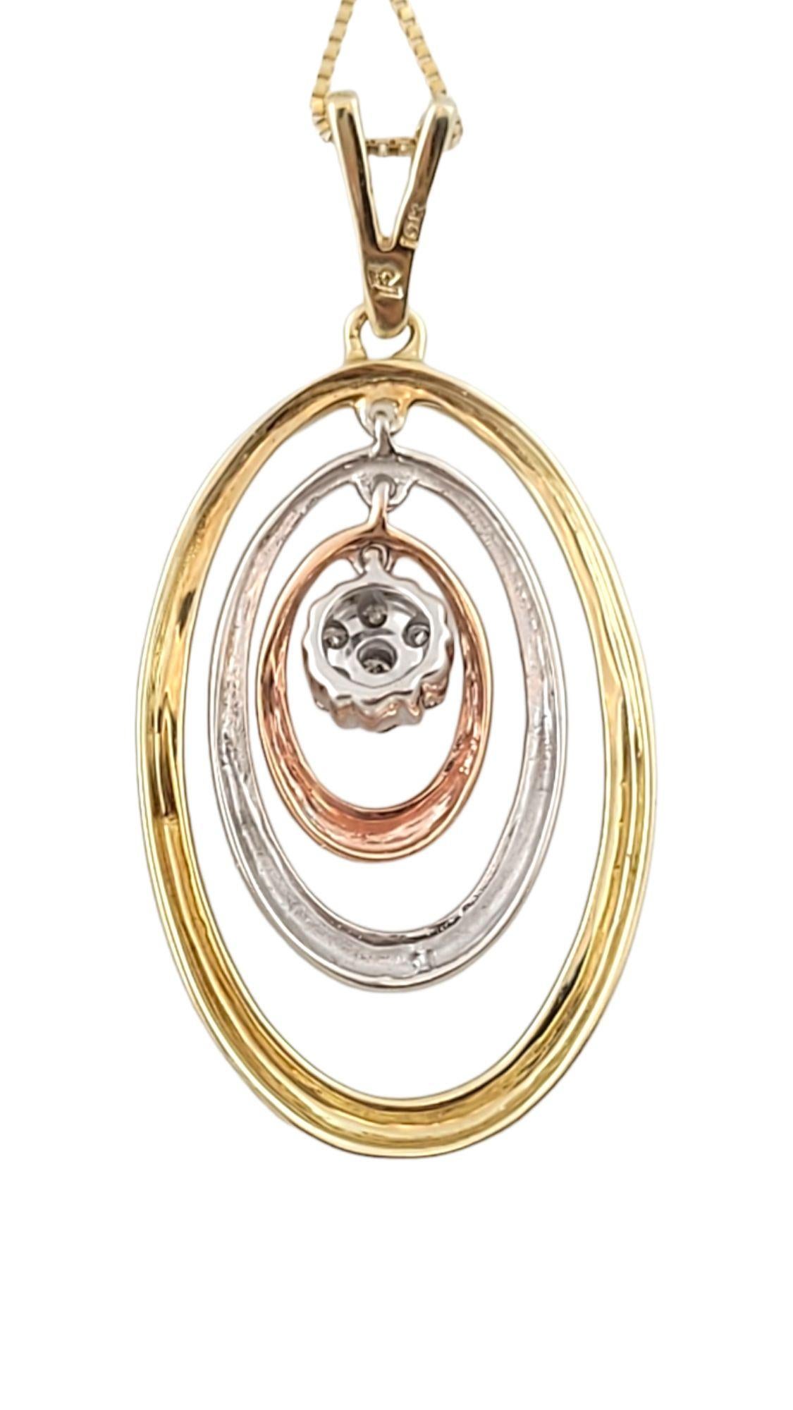 10K Yellow, White and Rose Gold Oval Diamond Pendant Chain #14560 In Good Condition For Sale In Washington Depot, CT