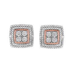10K Yellow, White, and Rose Gold over Silver Diamond Accent Stud Earrings