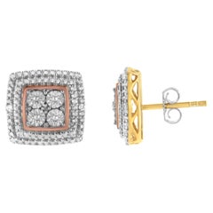 10K Yellow, White, and Rose Gold over Silver Diamond Accent Stud Earrings