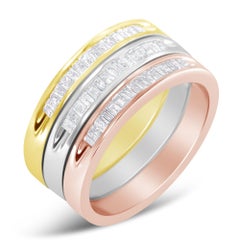 10K Yellow, White and Rose Gold over Sterling Silver 5/8 Cttw Diamond Band Ring