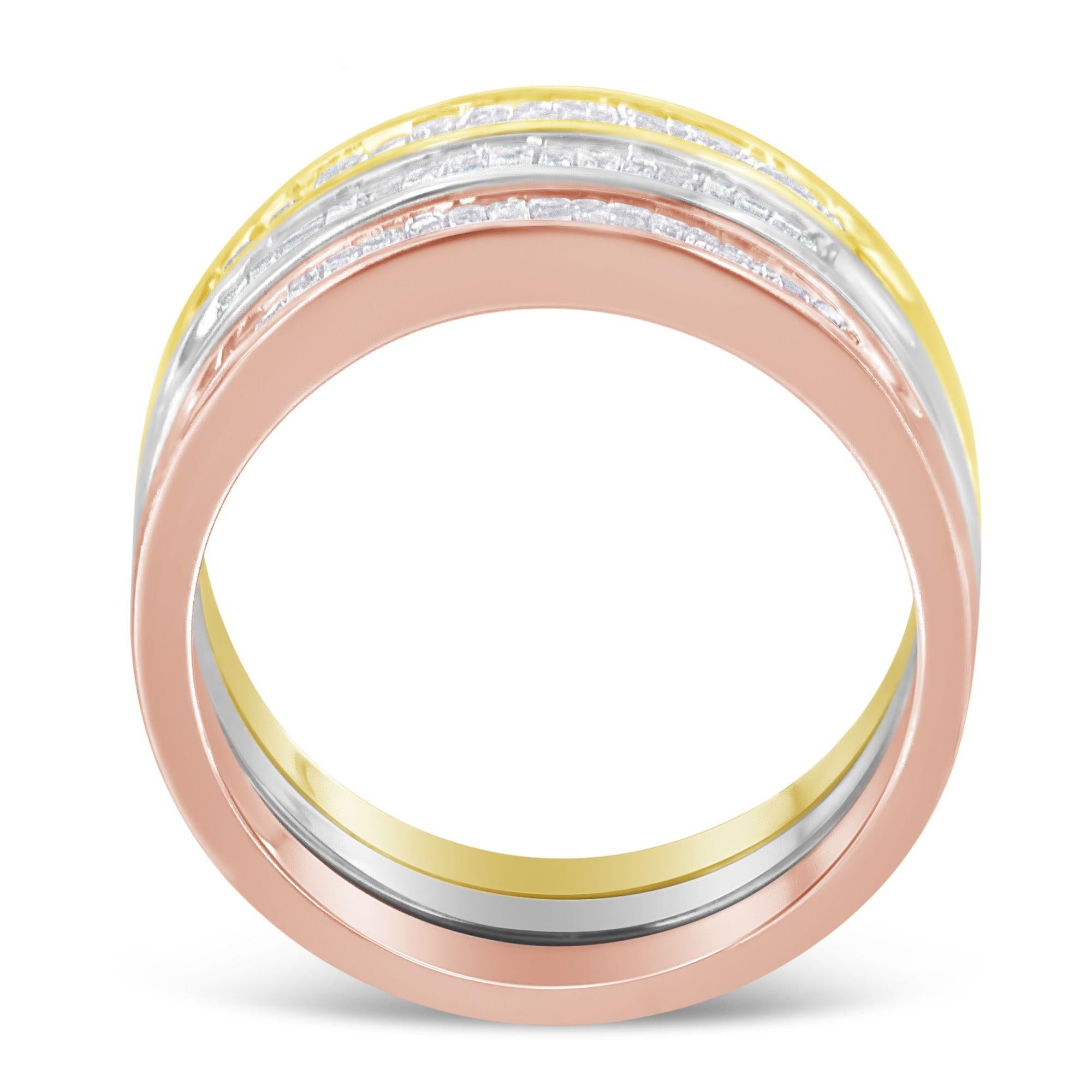 10K Gelb-, Weiß- und Roségold über Sterling Silber 5/8 Cttw Diamond Band Ring (Baguetteschliff) im Angebot
