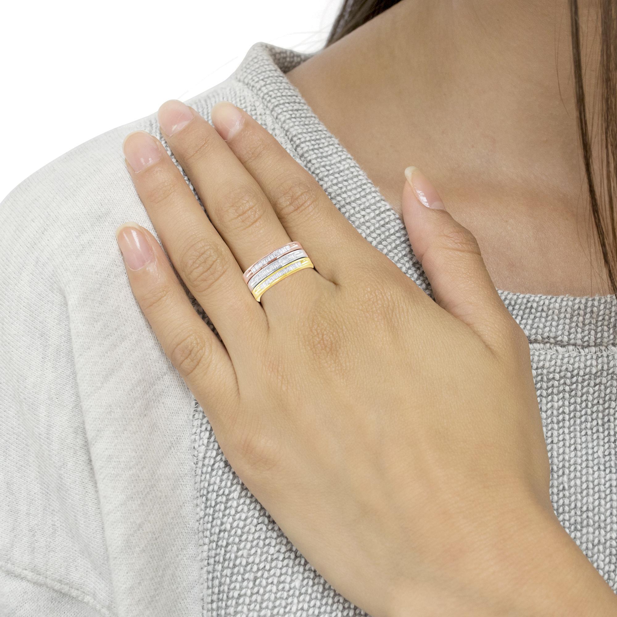 10K Gelb-, Weiß- und Roségold über Sterling Silber 5/8 Cttw Diamond Band Ring im Zustand „Neu“ im Angebot in New York, NY