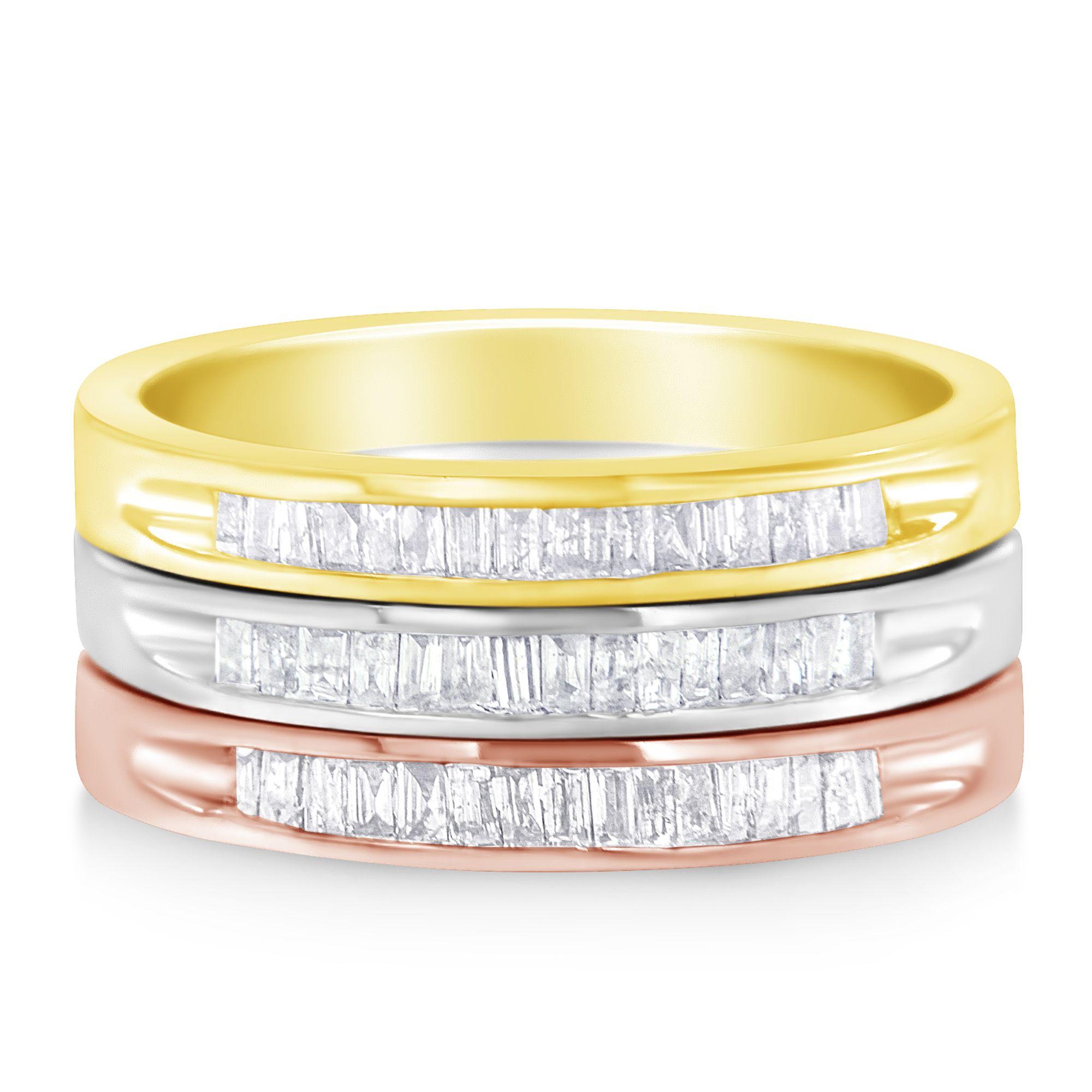 10K Gelb-, Weiß- und Roségold über Sterling Silber 5/8 Cttw Diamond Band Ring Damen im Angebot