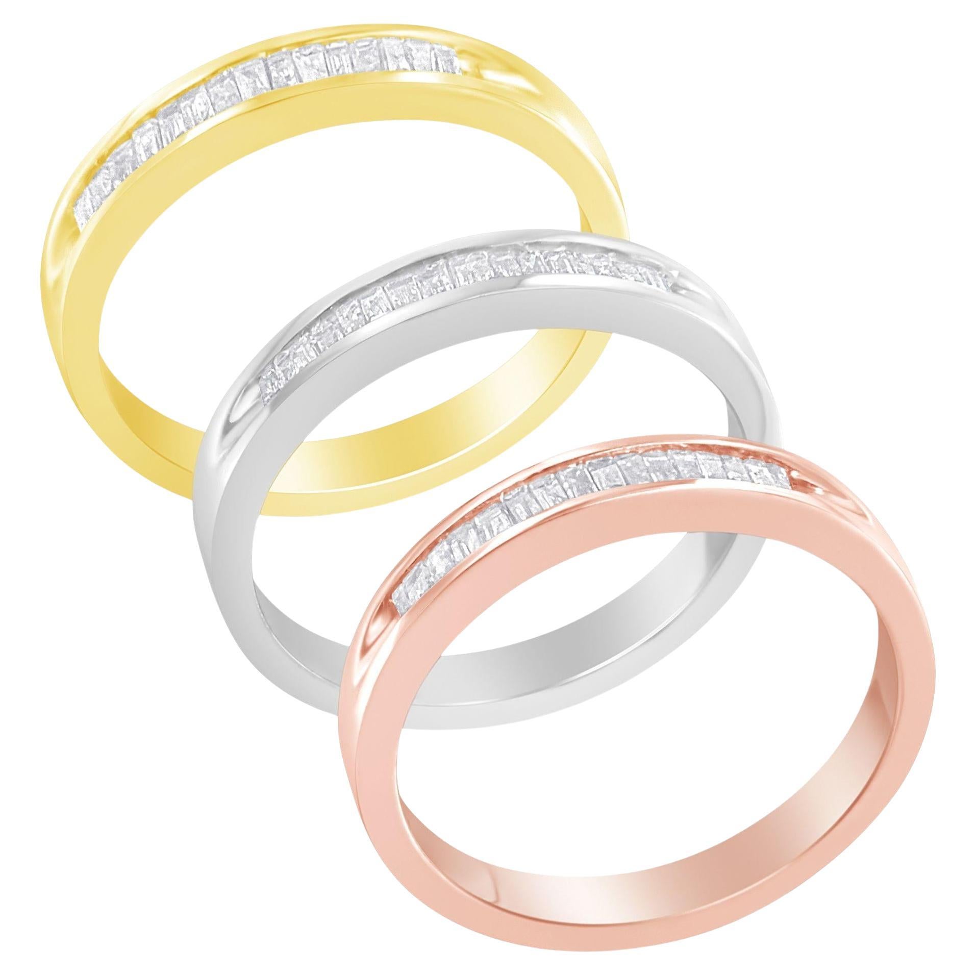 10K Gelb-, Weiß- und Roségold über Sterling Silber 5/8 Cttw Diamond Band Ring
