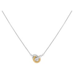 10K Yellow & White Gold 1/4ct Diamond Triple Interlocking Rings Pendant Necklace