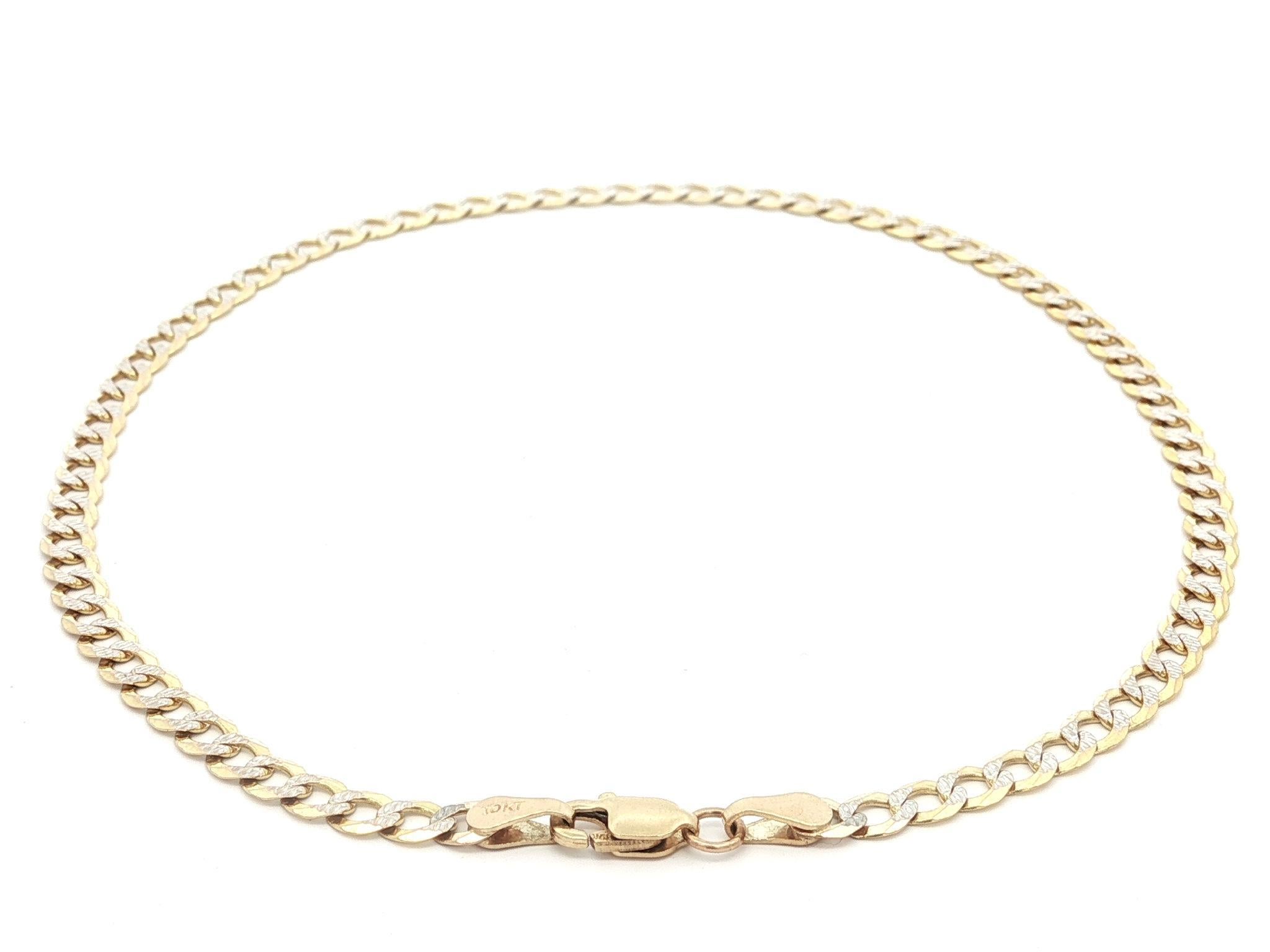 Tobillera de eslabones cubanos con corte de diamante en oro amarillo y blanco de 10 k en venta 1