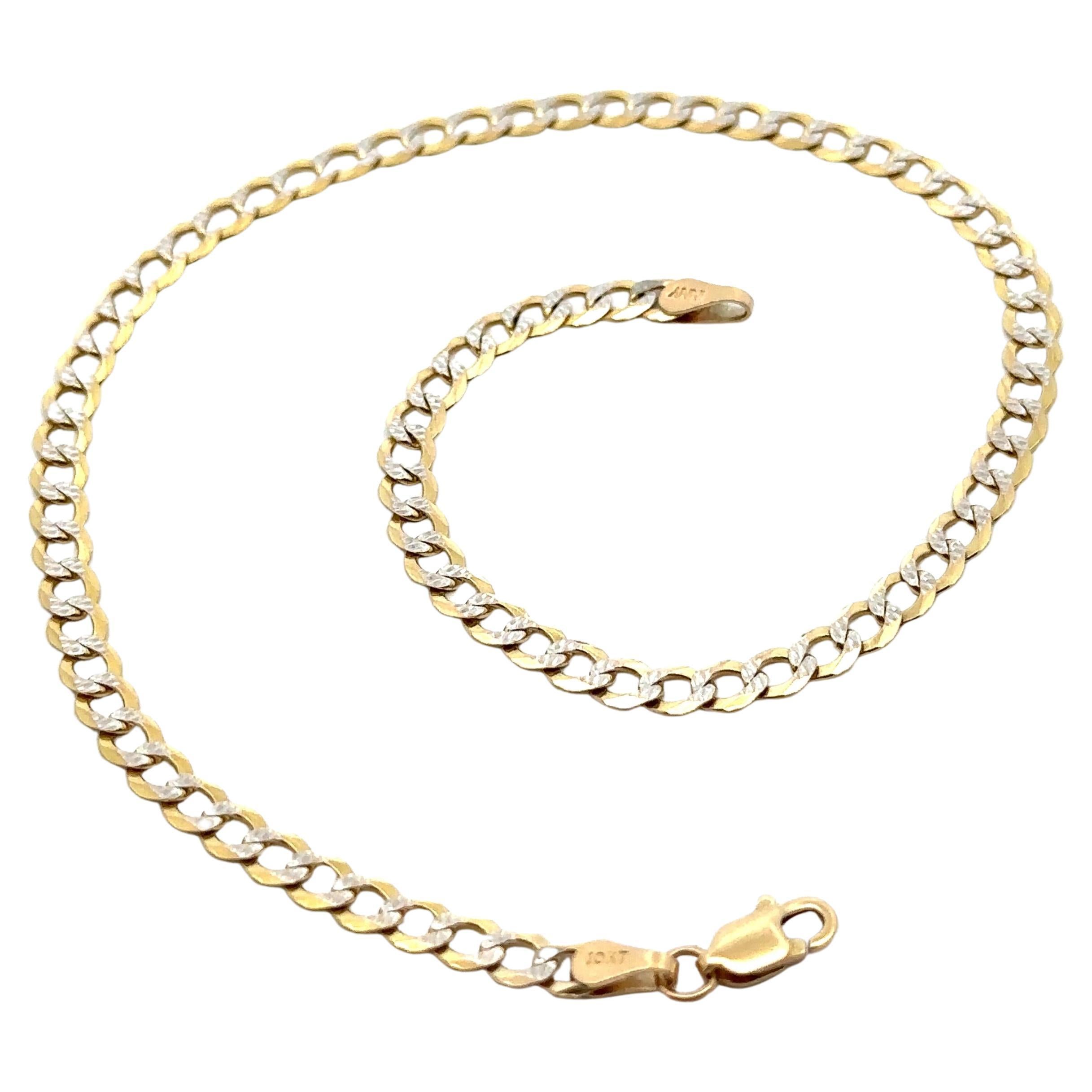 Tobillera de eslabones cubanos con corte de diamante en oro amarillo y blanco de 10 k en venta