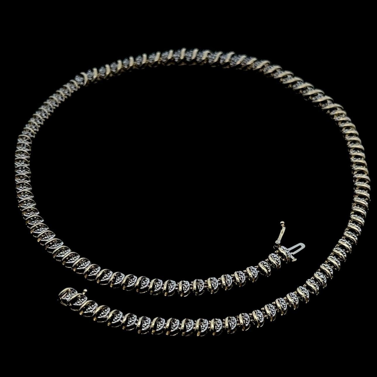 Women's 10k Yellow & White Gold 1.50ctw Illusion Light Champagne Diamond S Link Necklace For Sale