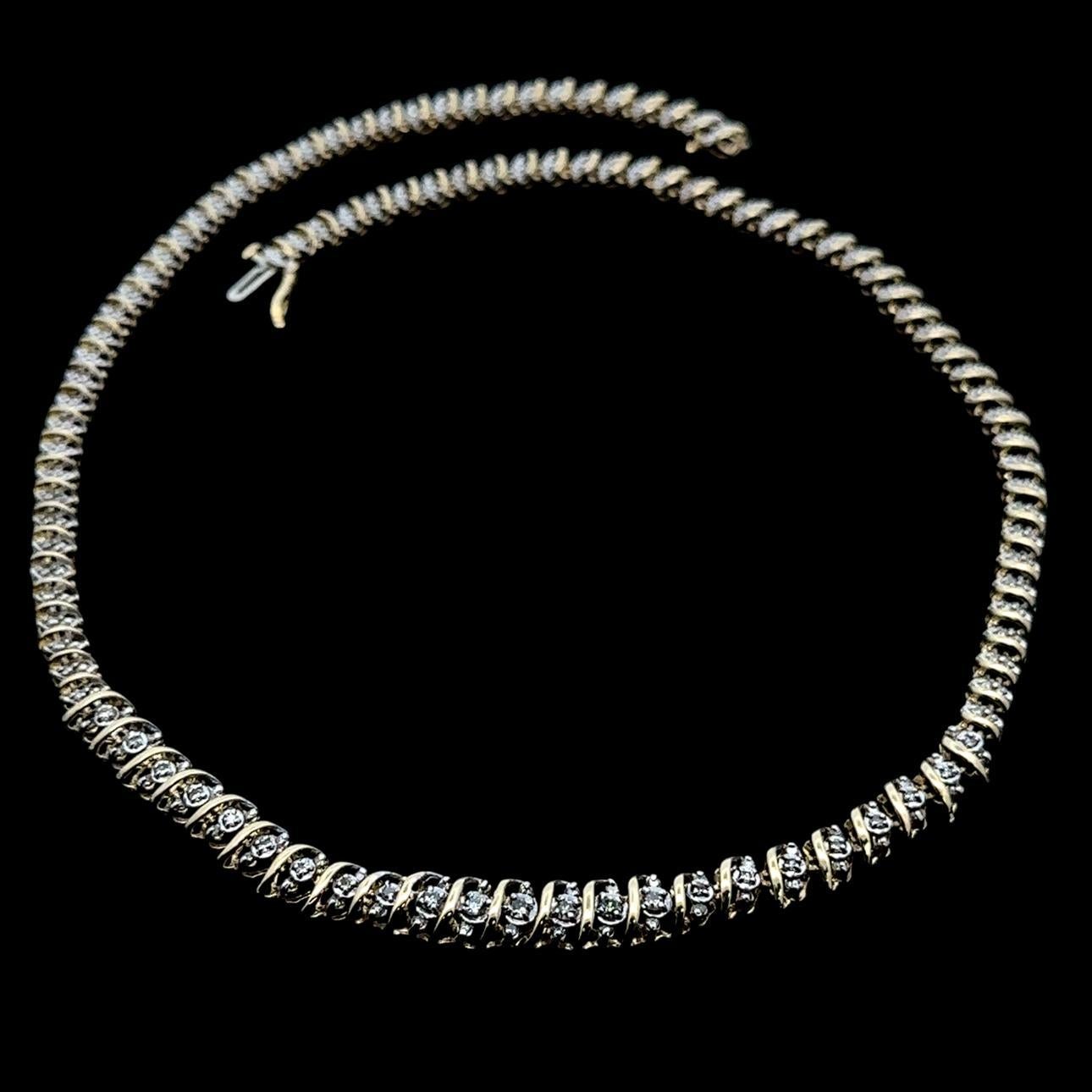 10k Yellow & White Gold 1.50ctw Illusion Light Champagne Diamond S Link Necklace For Sale 1