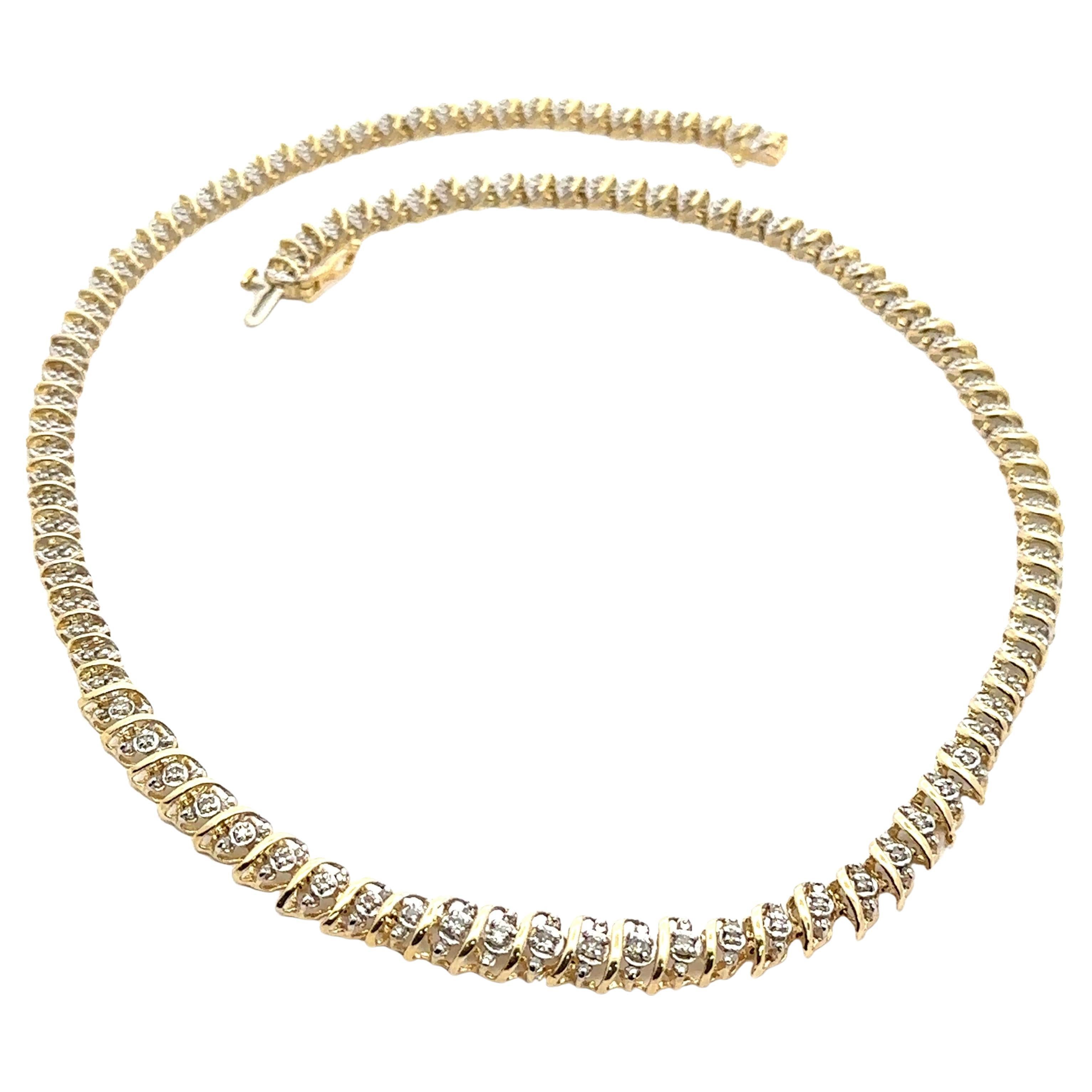 10k Yellow & White Gold 1.50ctw Illusion Light Champagne Diamond S Link Necklace For Sale