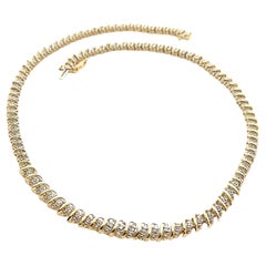 Collier à maillons S en or jaune et blanc 10 carats avec diamant champagne clair de 1,50 carat