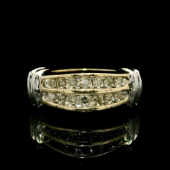 Bague à double rangée de diamants en or jaune et blanc 10k avec accents flamboyants 0,30ctw