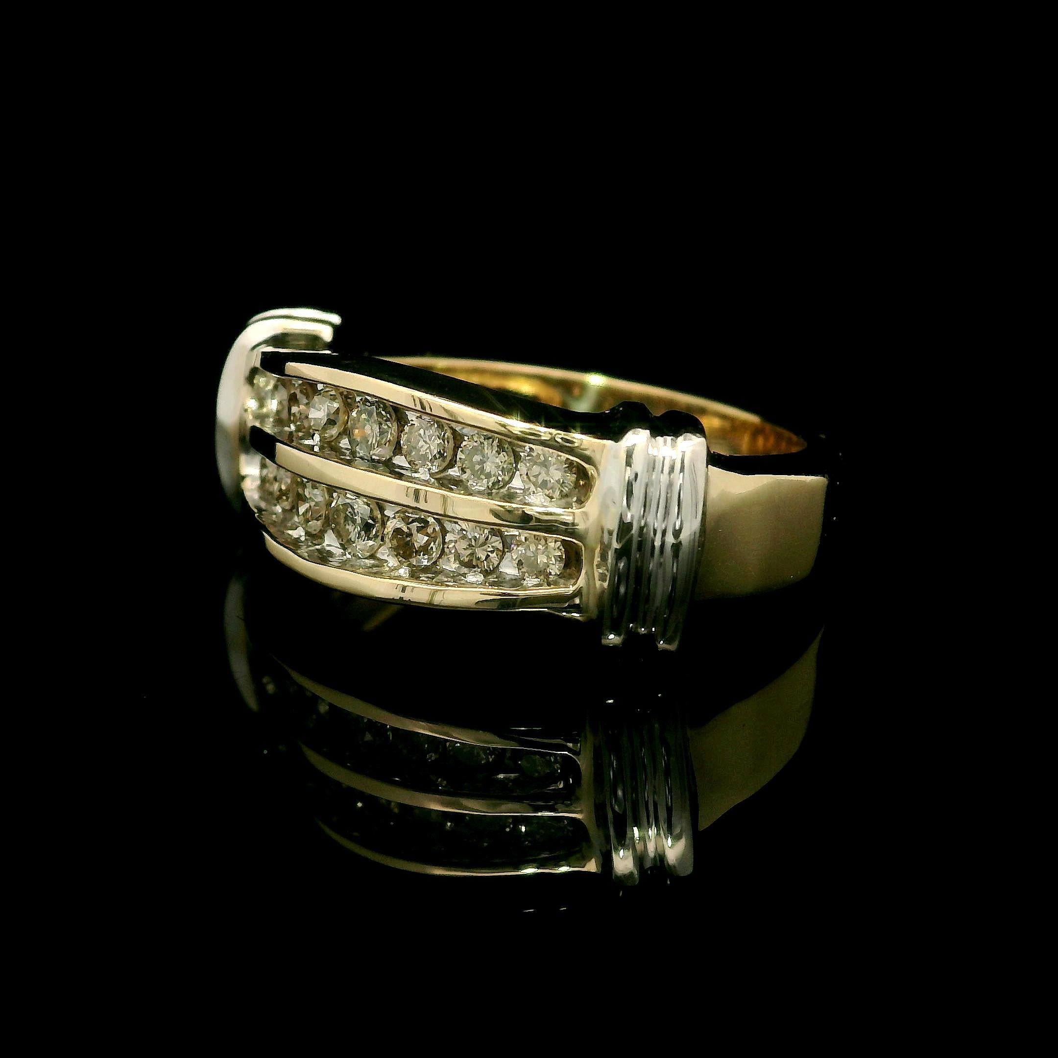 Bague à double rangée de diamants en or jaune et blanc 10k avec accents flamboyants 0,30ctw Excellent état - En vente à Montclair, NJ