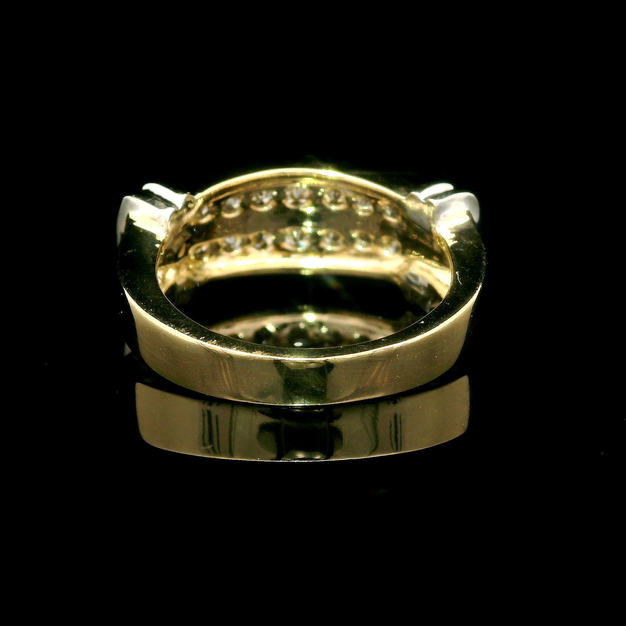 Bague à double rangée de diamants en or jaune et blanc 10k avec accents flamboyants 0,30ctw Pour femmes en vente