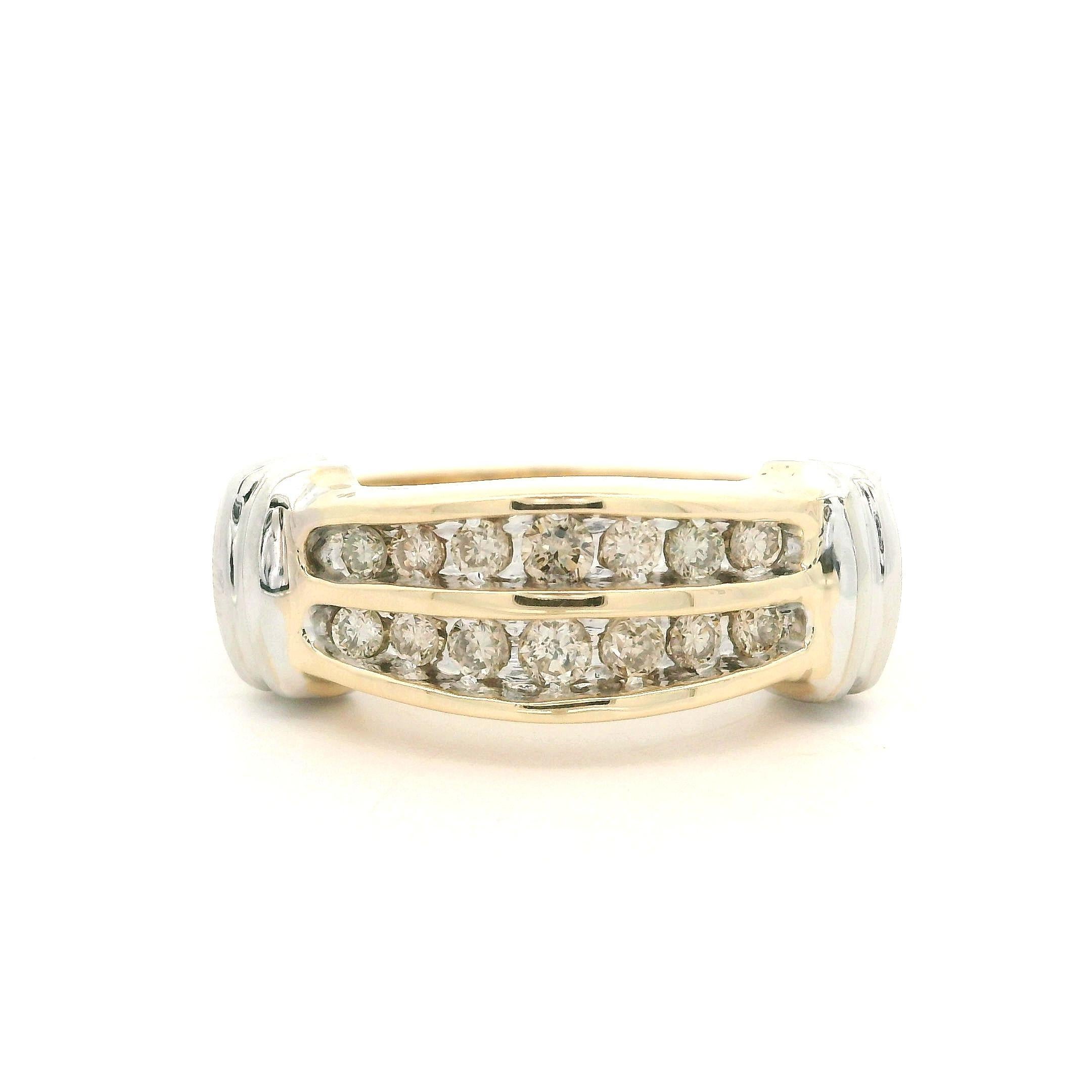 Bague à double rangée de diamants en or jaune et blanc 10k avec accents flamboyants 0,30ctw en vente 2
