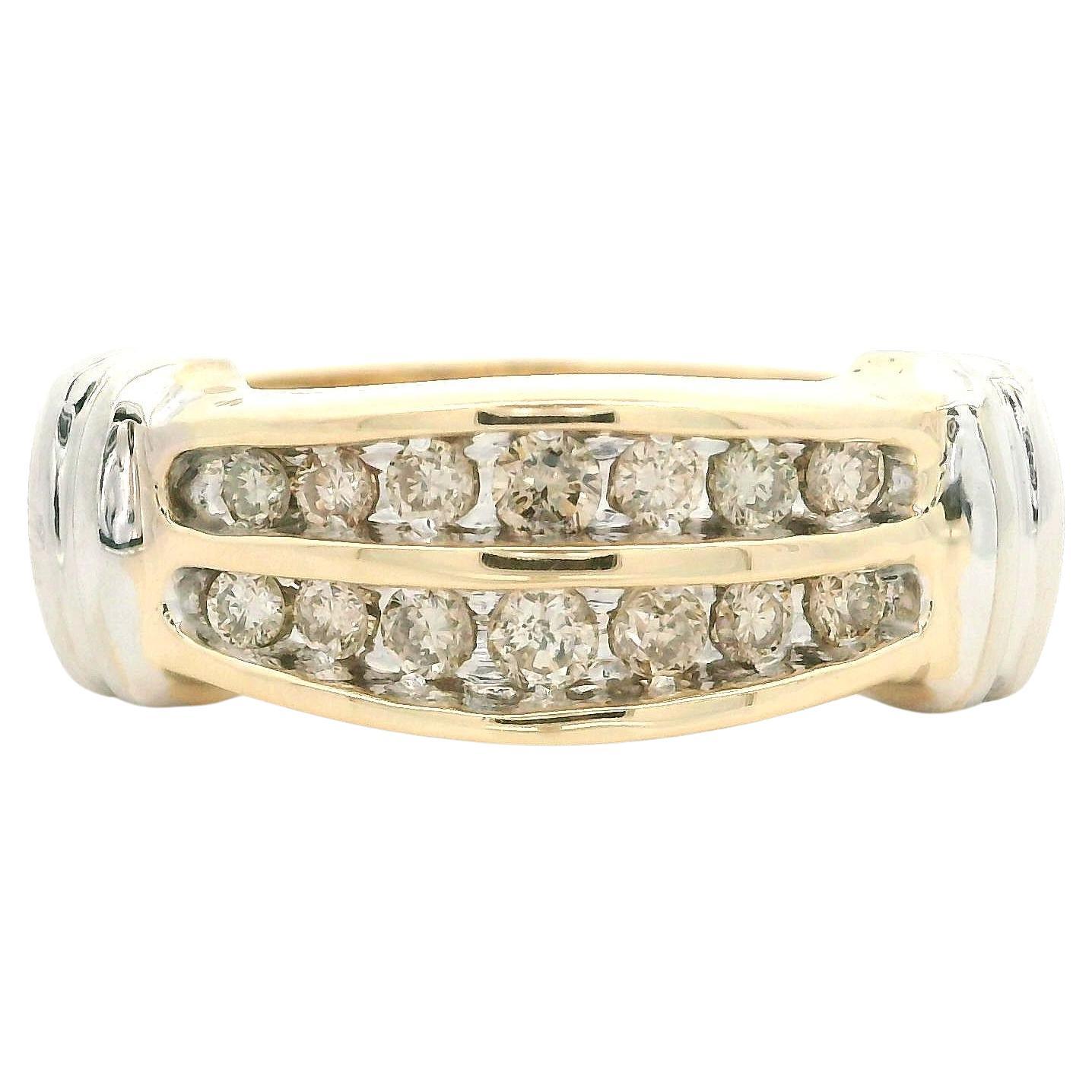 10k Yellow & White Gold Accents Fiery 0.30ctw Diamond Dual Row Band Ring