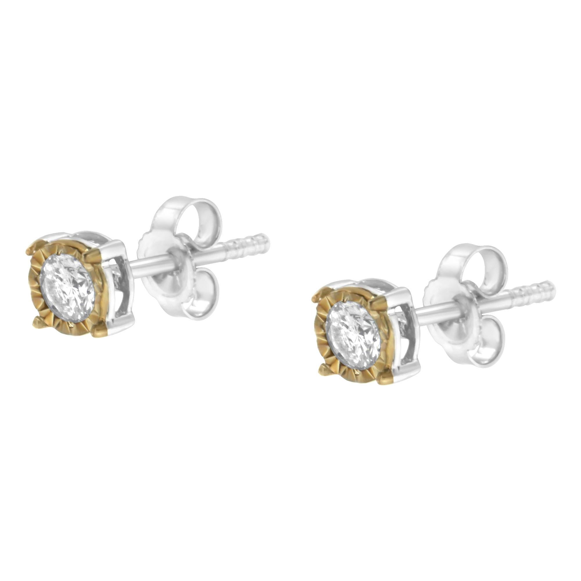 Round Cut 10K Yellow & White Gold Over Sterling Silver 3/8 Carat Diamond Stud Earrings