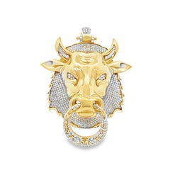 10k Yellow & White Gold Two-Tone Bull Head Pendant with 4ctw Pavé Diamonds