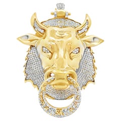 10k Yellow & White Gold Two-Tone Bull Head Pendant with 4ctw Pavé Diamonds