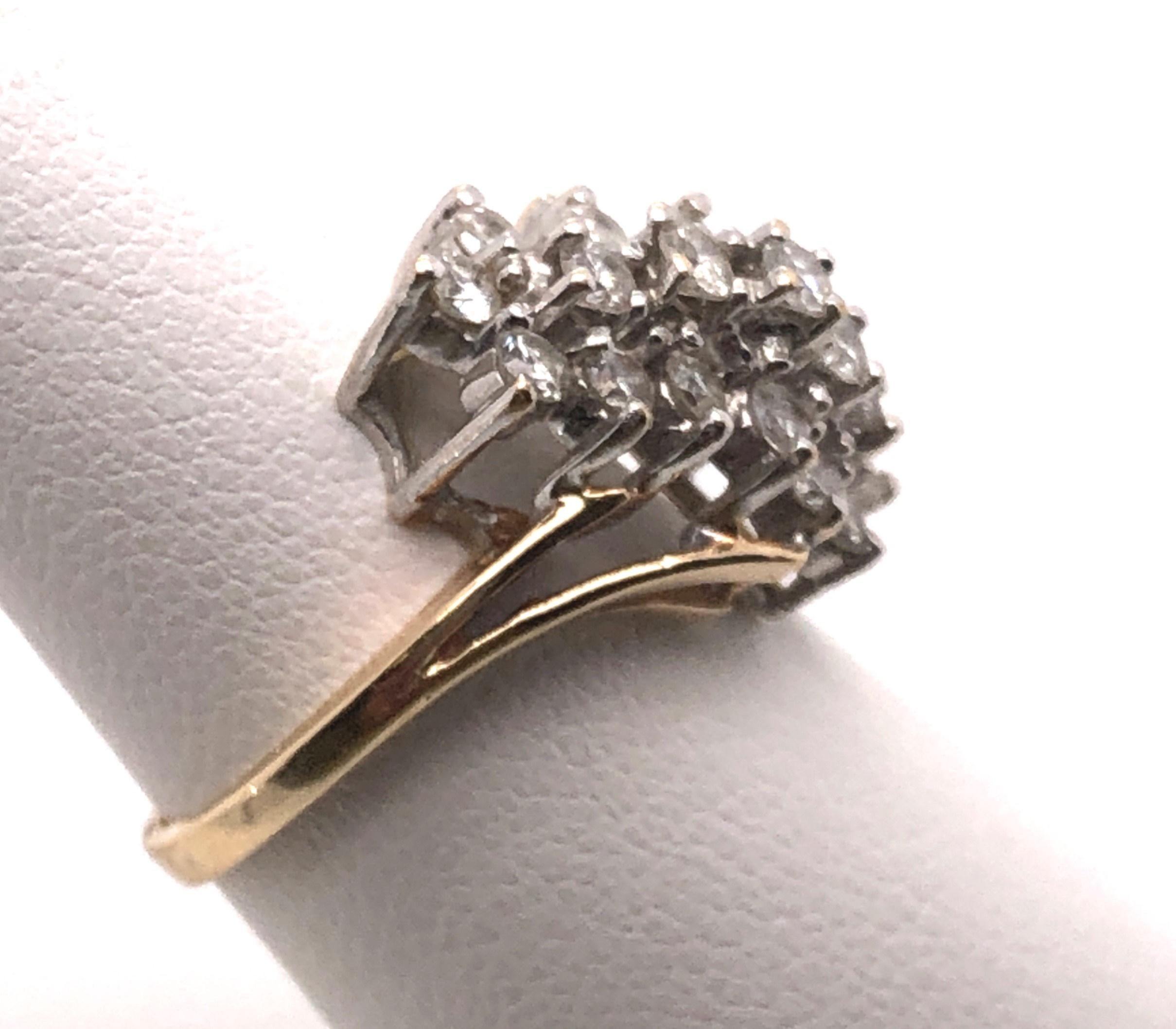 Round Cut 10kt .78-.85ct Diagonal Diamond Cluster Ring