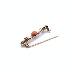 10KT Art Nouveau Coral and Diamond Pin