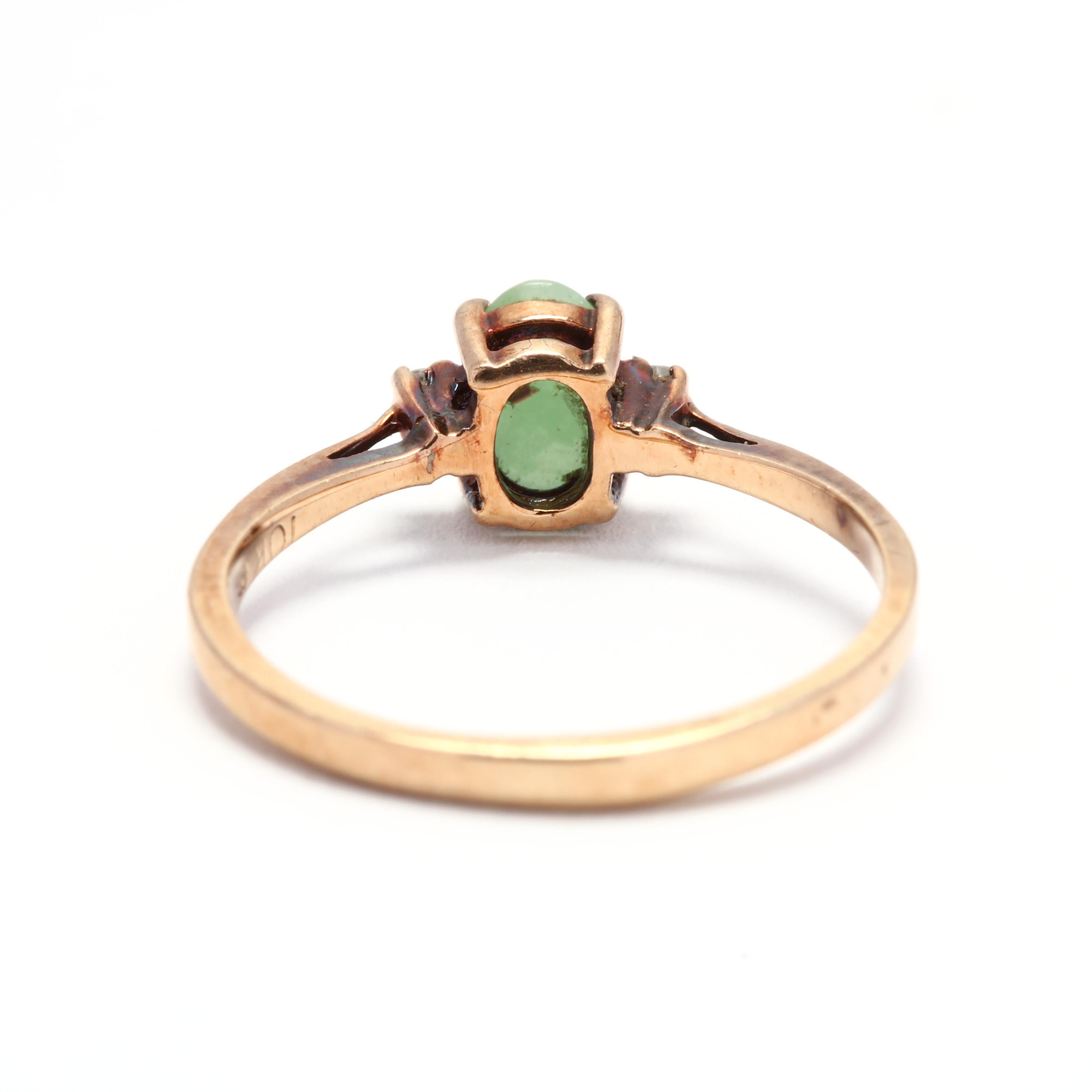 Oval Cut 10 Karat Gold, Jade and Diamond Ring