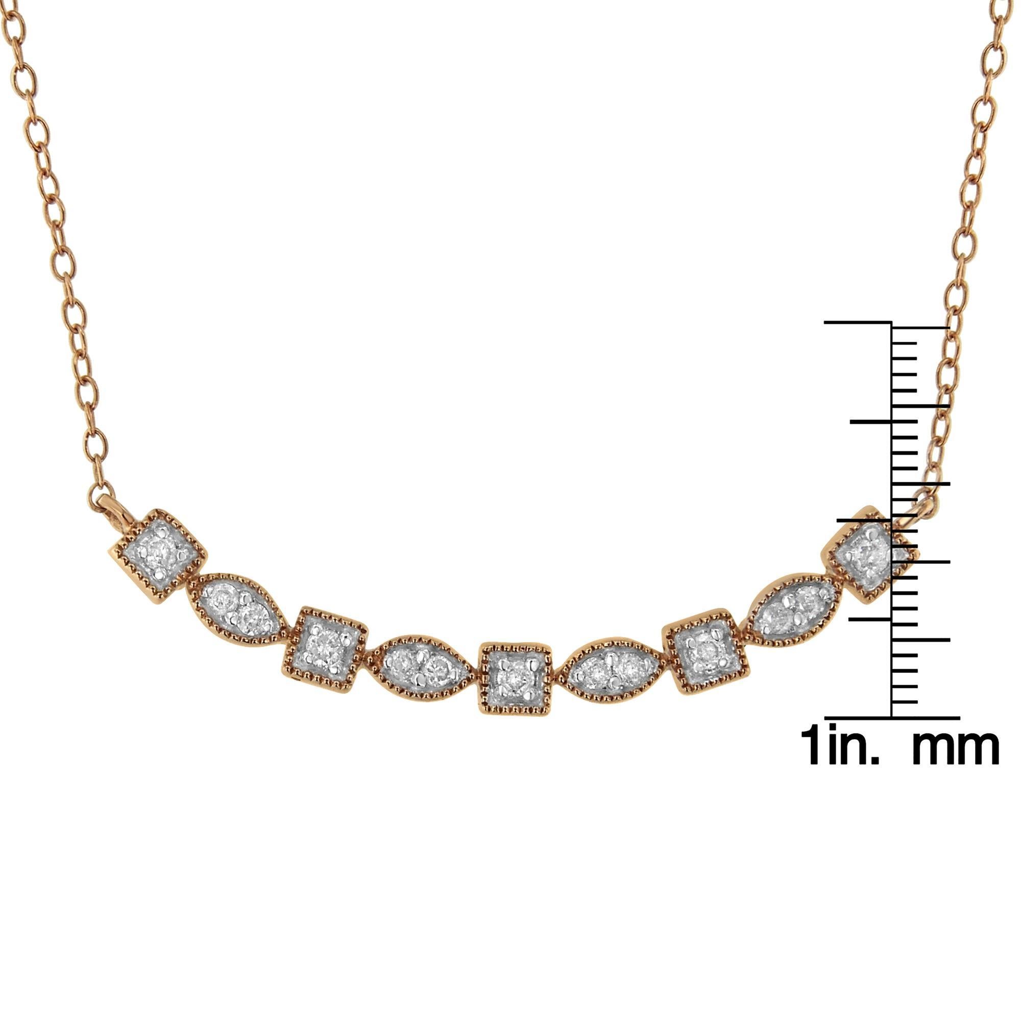 Collar de barra de diamantes redondos de 1/4 cttw de plata de ley chapada en oro rosa de 10 quilates Corte redondo