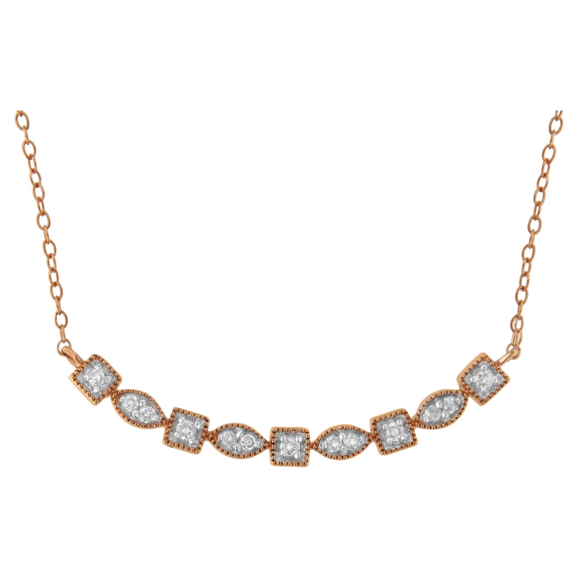 10KT Rose Gold Plated Sterling Silver 1/4 cttw Round Diamond Bar Necklace