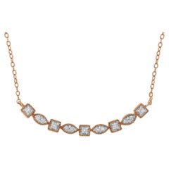 10KT Rose Gold Plated Sterling Silver 1/4 cttw Round Diamond Bar Necklace