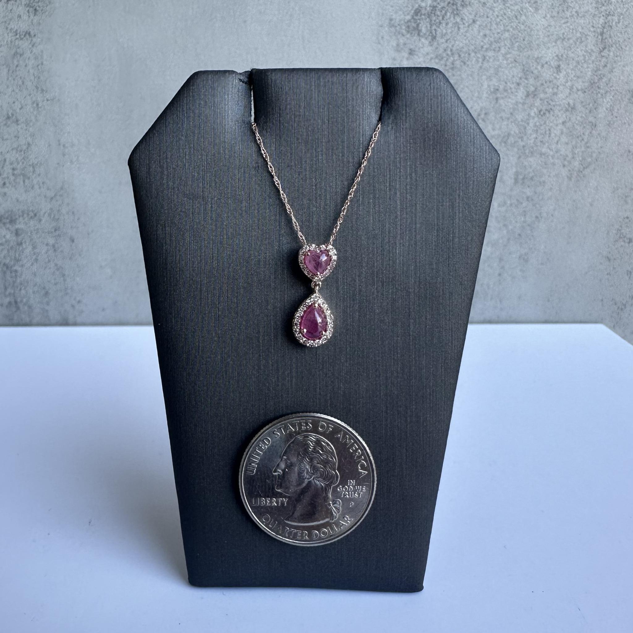 Women's 10kt Rose Gold Ruby and Diamond Necklace - Pink Cabochon Rubies & 0.15ctw Dia.