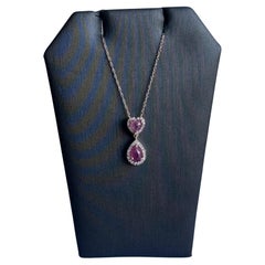 Collana di rubini e diamanti in oro rosa 10kt - Rubini rosa cabochon e diamanti da 0,15ctw.