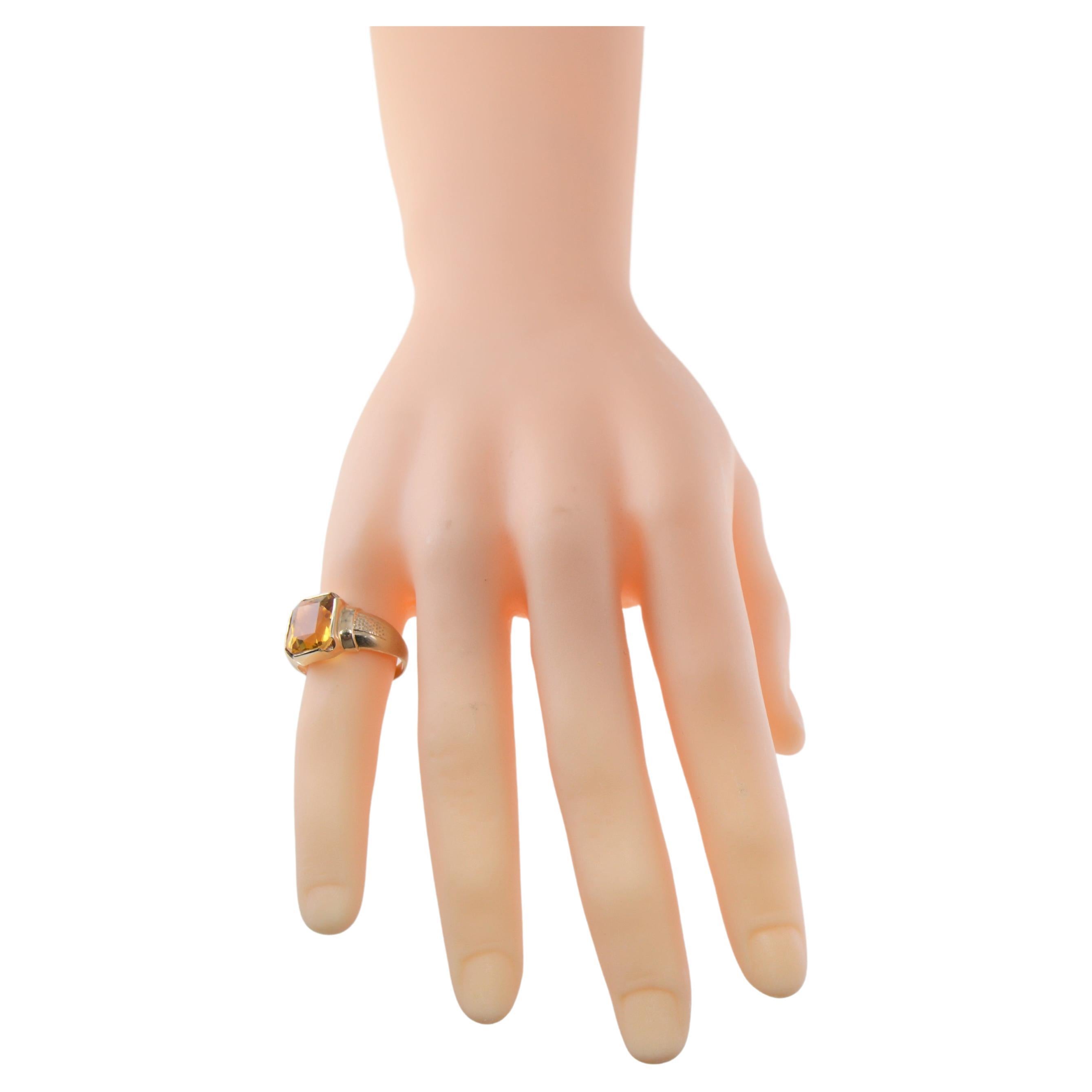 10Kt. Bague de signalisation Art déco en or massif avec quartz et citrine à facettes, années 1930 en vente 6