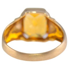 10Kt. Solid Gold Art Deco Signet Ring with Citrine Quartz Faceted Stone 1930's