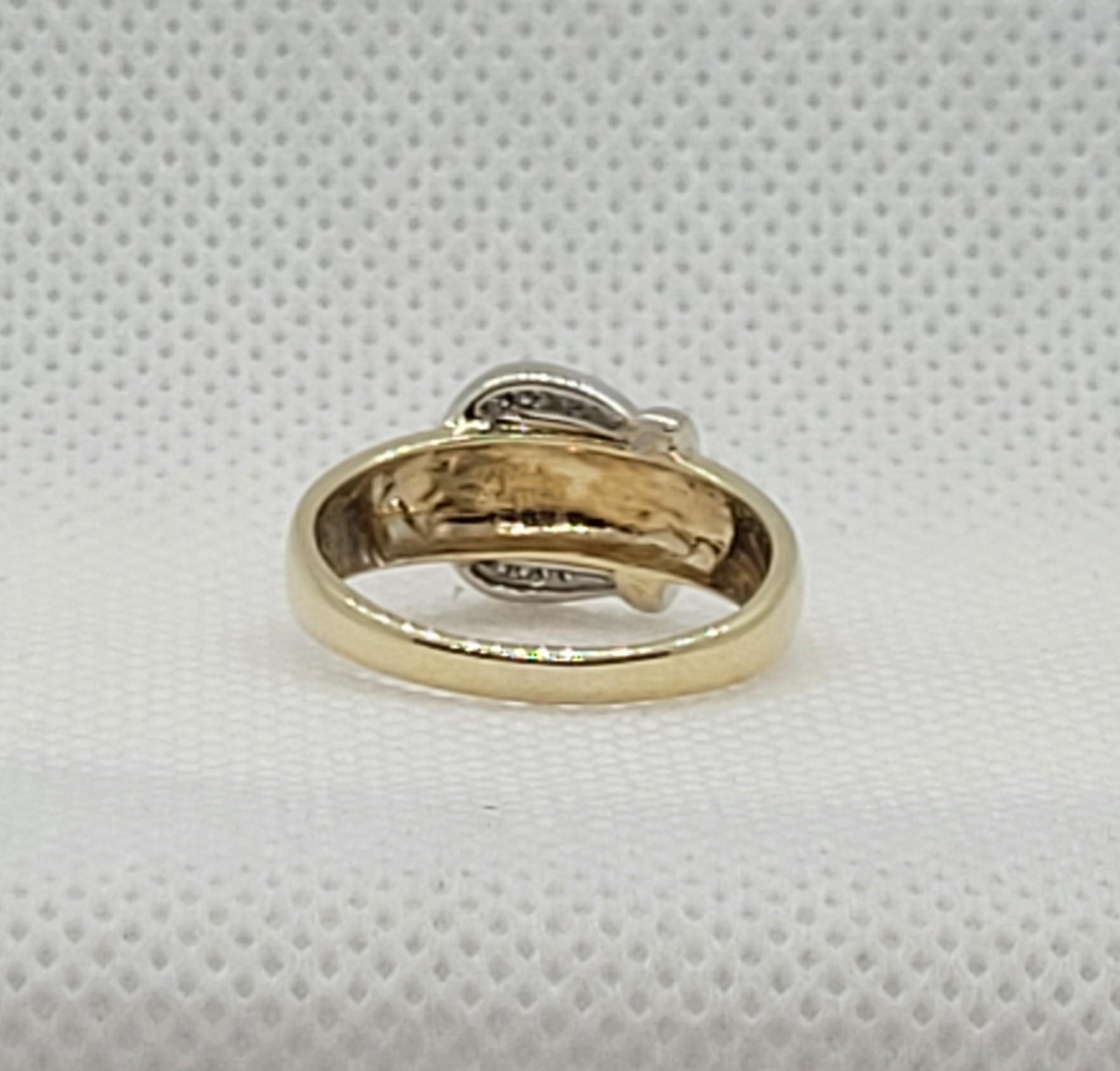 Single Cut 10kt Two-Tone Buckle Design Diamond Ring, 25 Diamonds, Appx .25cttw For Sale