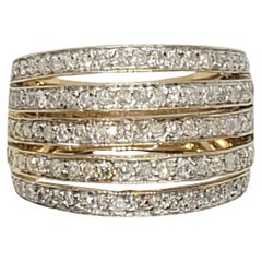 10kt Two Tone Gold Round Diamond Cocktail Ring, 5 Rows 1.00cttw, Sz 7, 6.4 grams