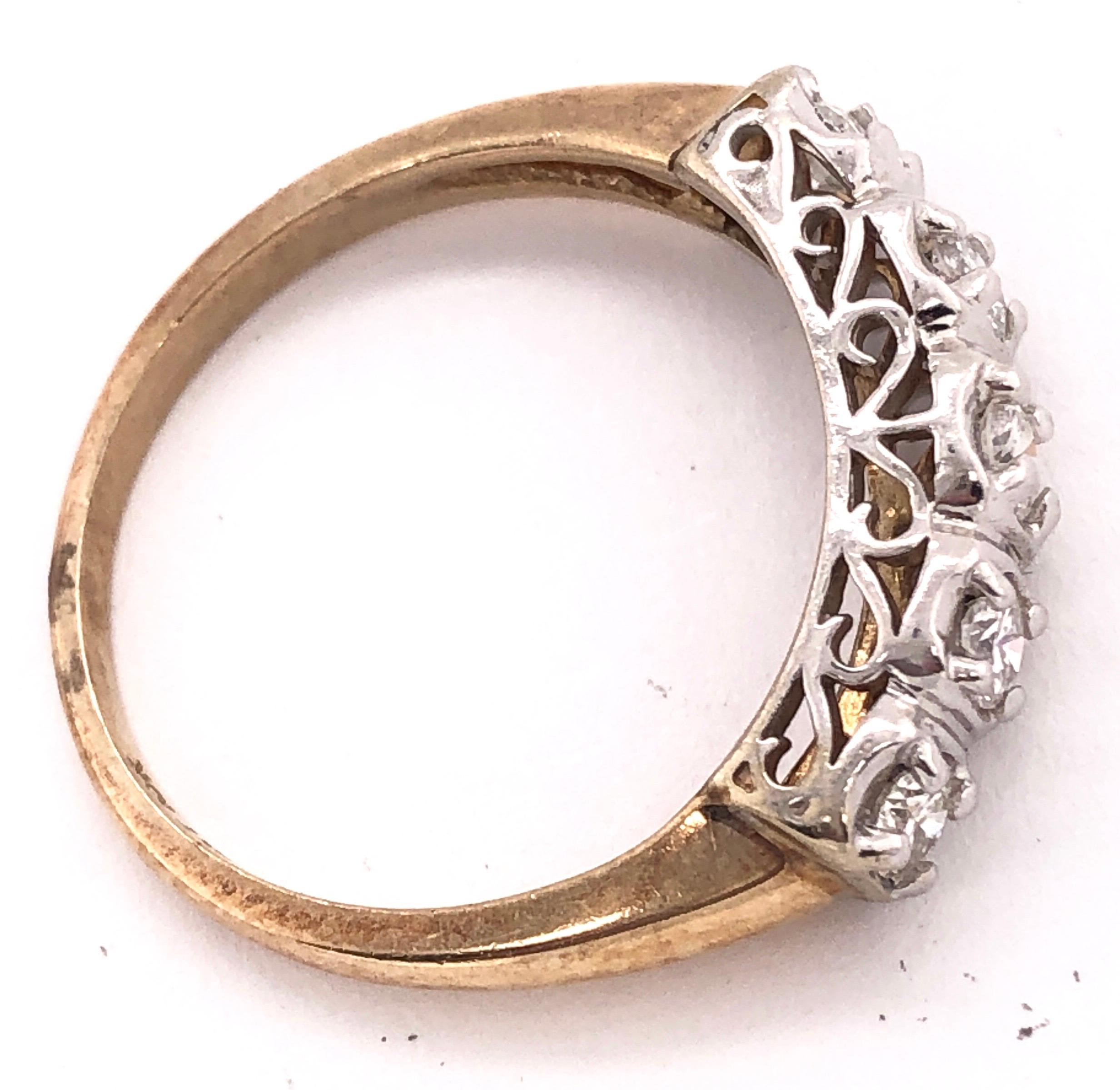 10 Karat Two-Tone Yellow and White Gold Crescent Ring with Five Diamonds For Sale 1
