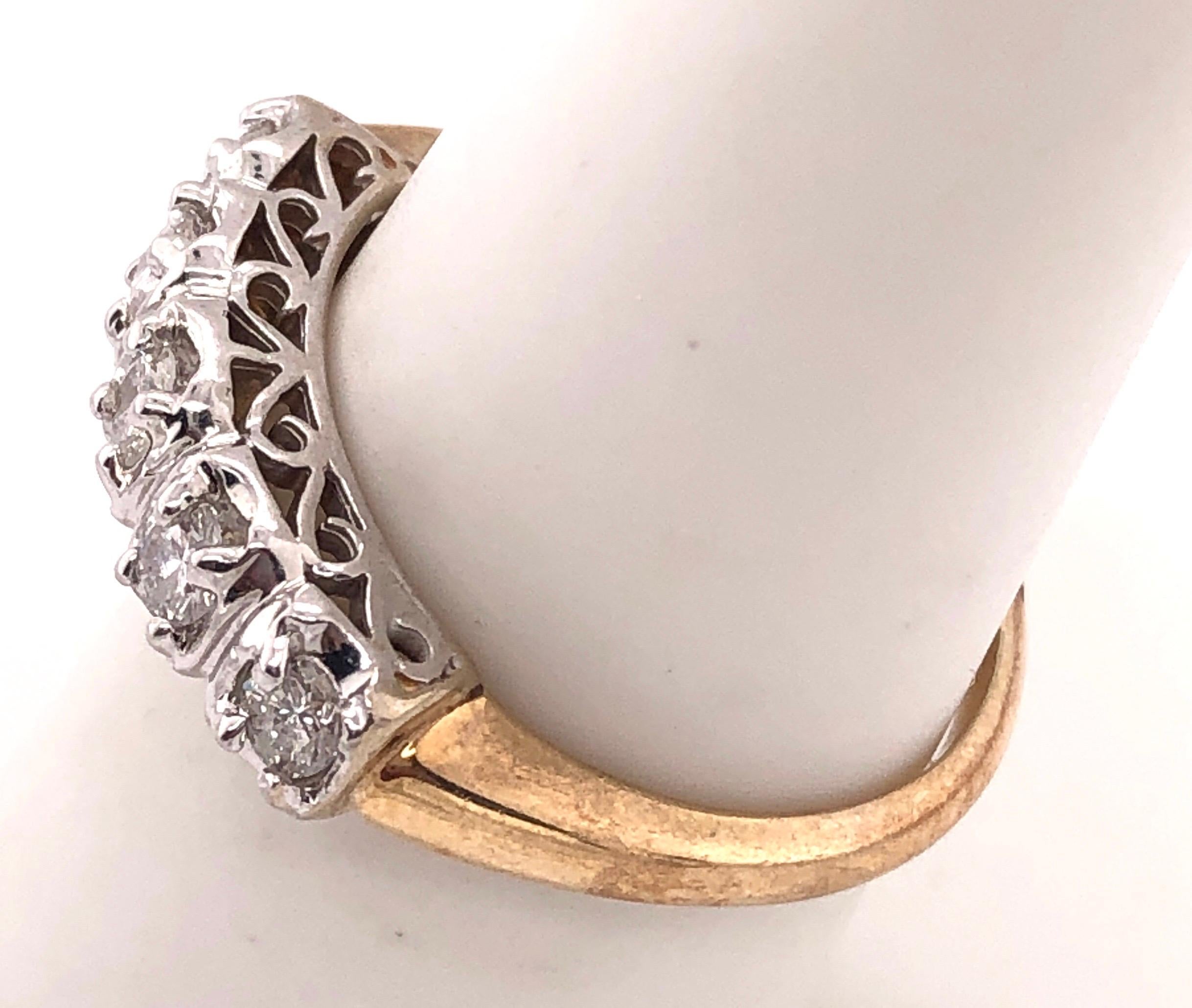 10 Karat Two-Tone Yellow and White Gold Crescent Ring with Five Diamonds For Sale 2