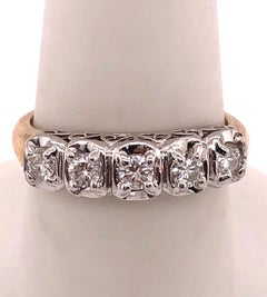 10 Karat Two-Tone Yellow and White Gold Crescent Ring with Five Diamonds