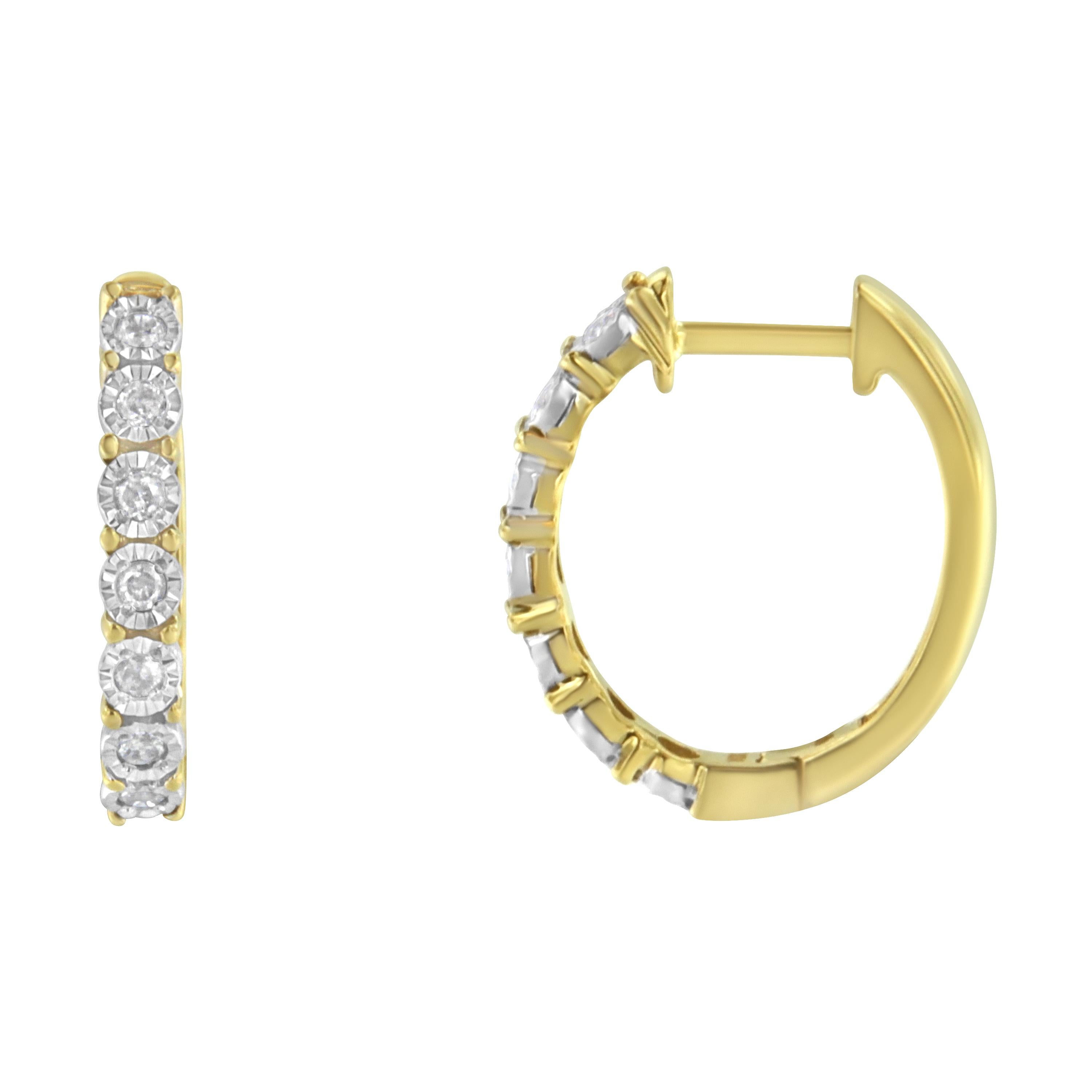 Modern 10KT Two-Toned Gold 1/4 Carat Diamond Hoop Earring