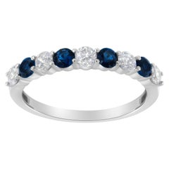 10KT Weißgold 1/2 Karat Diamant & 3MM erstellt blauen Saphir Edelstein Band Ring
