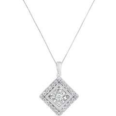 Collier à pendentif carré en or blanc de 10 carats avec diamants de 1/2 carat
