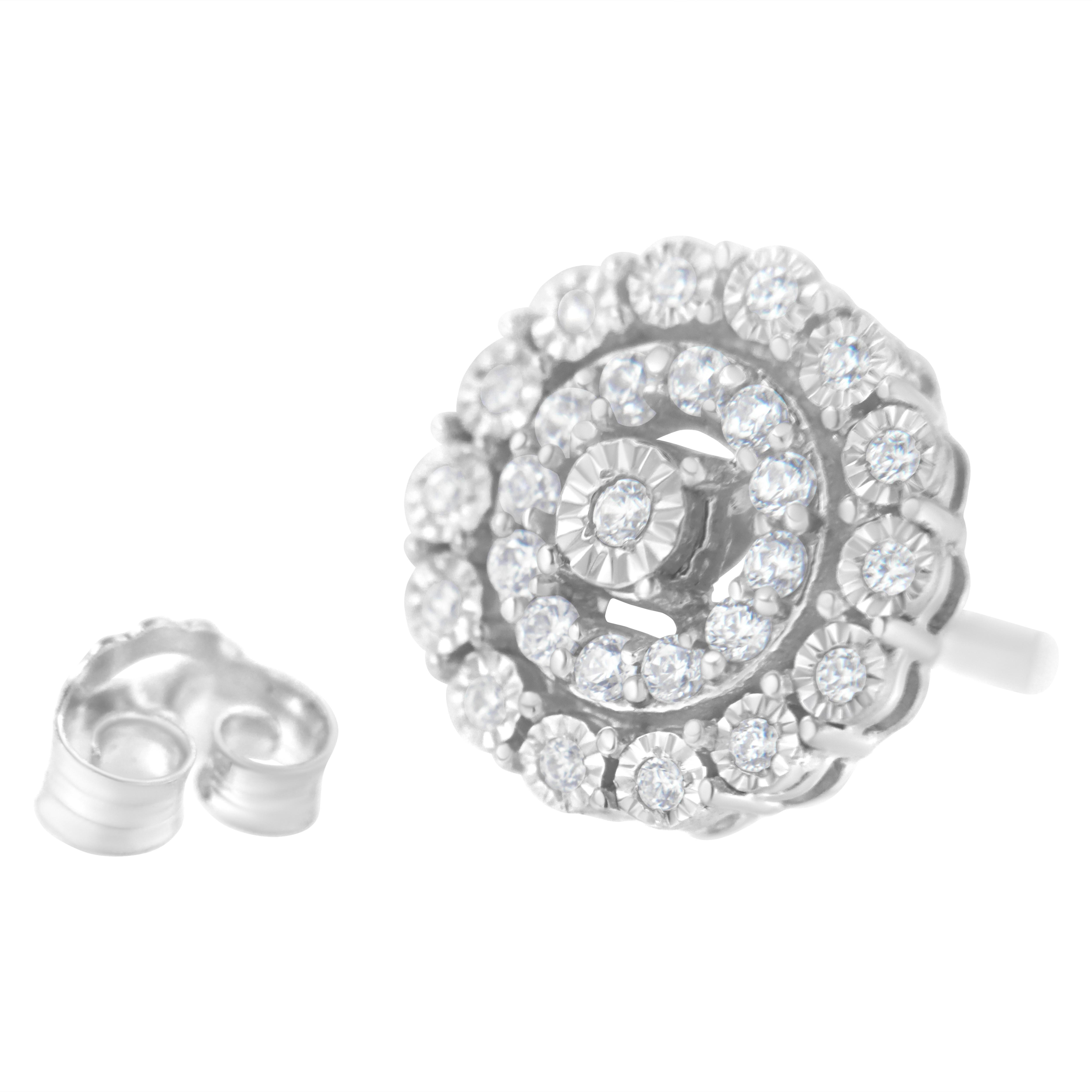 10Kt White Gold 1/2 Carat Double Halo Brilliant Round-Cut Diamond Stud Earrings In New Condition In New York, NY